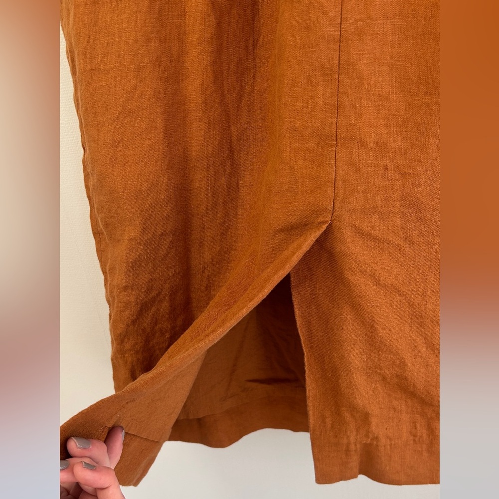 J.CREW Linen Pull-On Midi Skirt Lagenlook Euro Travel Folk Office Cottage Boho M - Picture 8 of 11